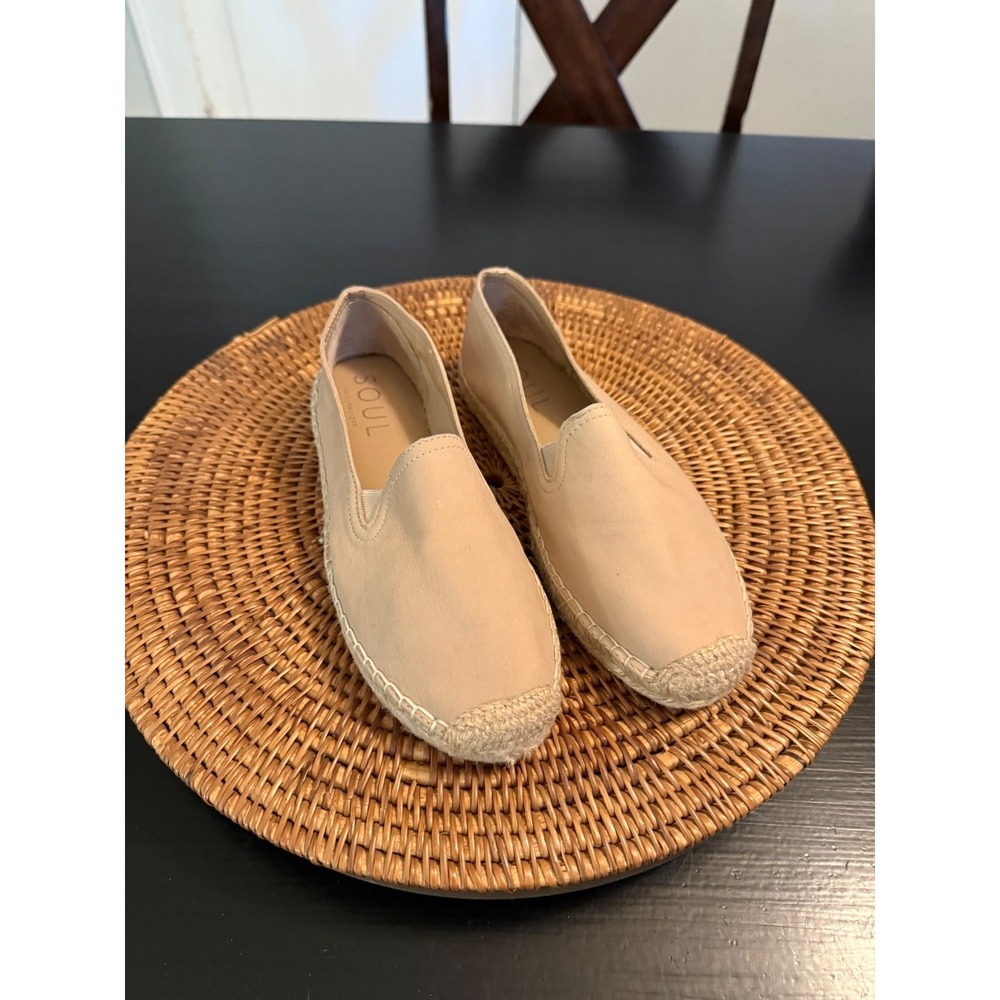 Soul Naturalizer Womens Beige Leather Espadrille Slip On Flats Shoes